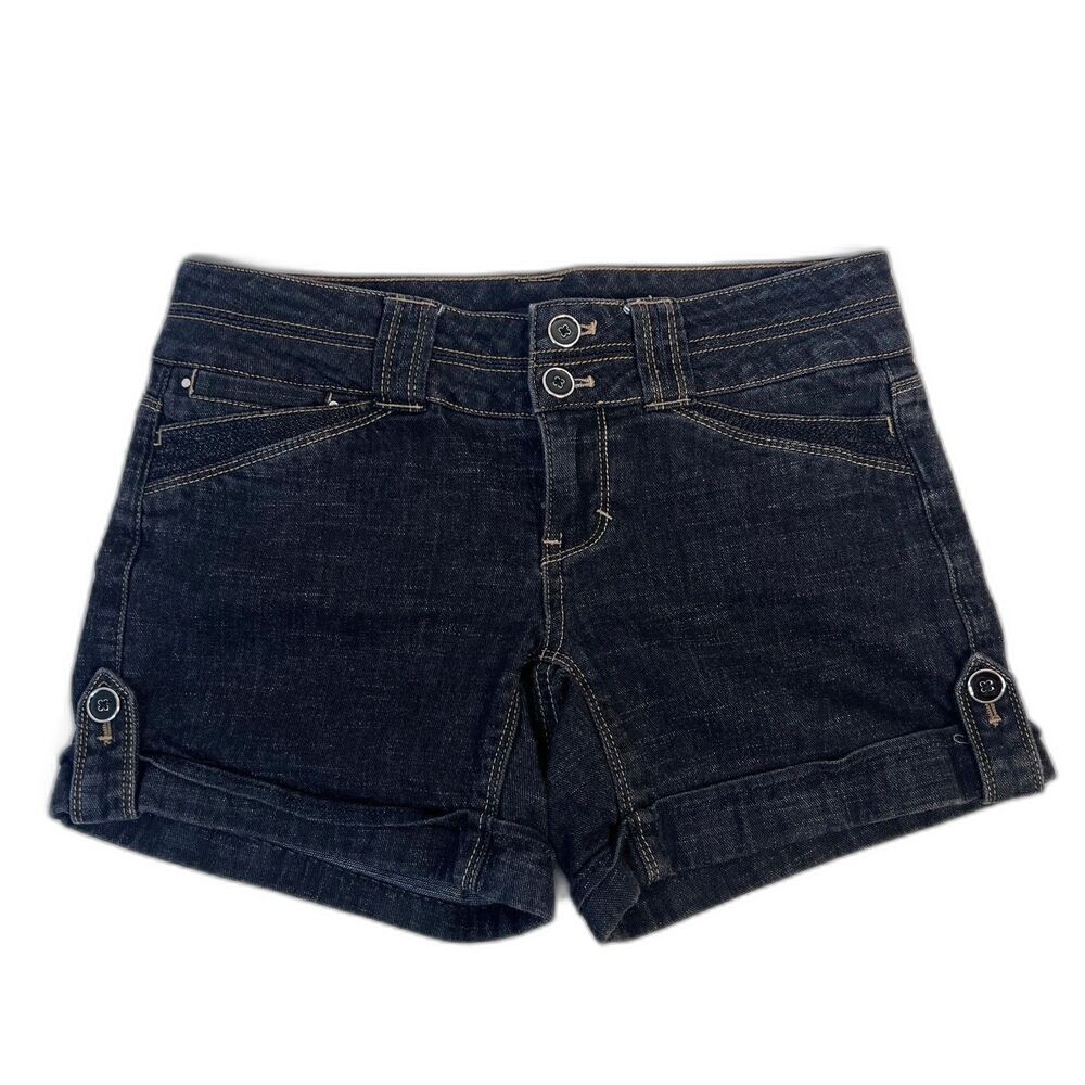 White House‎ Black Market Blanc Denim Jean Shorts Dark Wash Tab Leg Size 00* LG